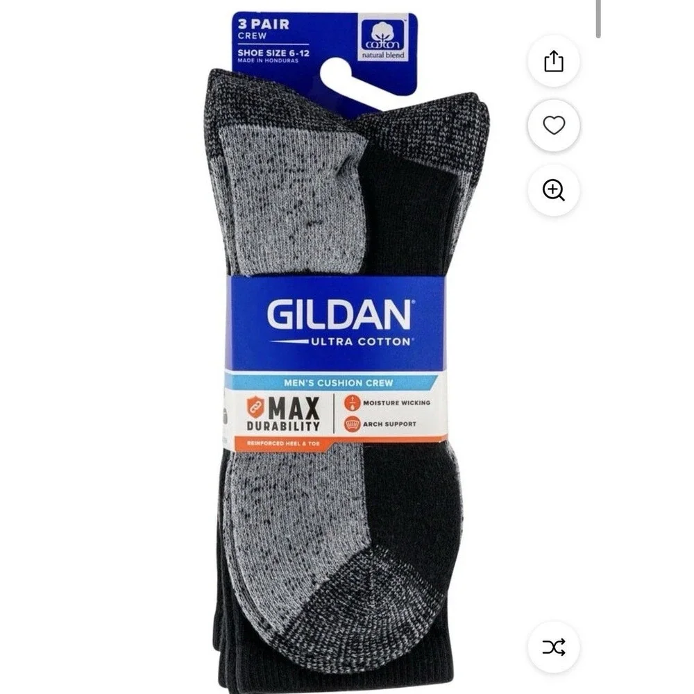 Gildan Men’s Ultra Cotton Crew Socks Assorted 3pk Size 6-12